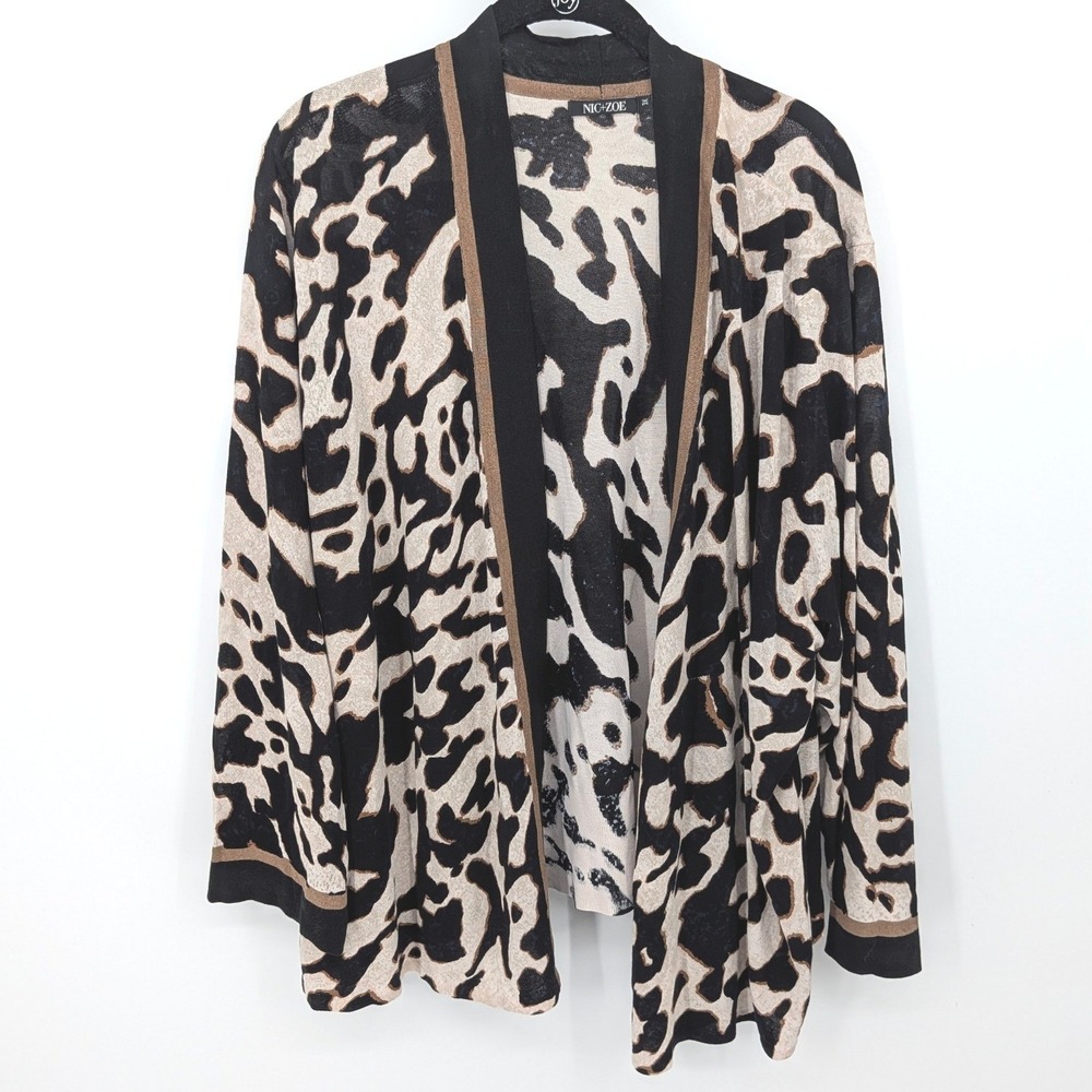 NIC+ZOE Cardigan Womens Plus 3X Black Animal Print Open Front Lightweight Knit